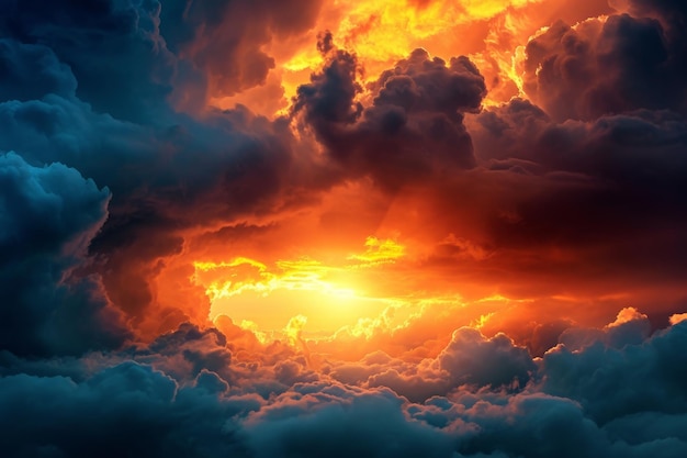 Foto una foto que captura la luz del sol rompiendo a través de la cubierta de nubes en el cielo puesta de sol brillante mirando a través de nubes de tormenta ai generado