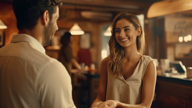 Una foto que captura el momento en que un cliente expresa su satisfacción por el cuidado de la hermosa niña.