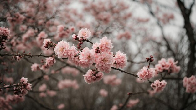 una foto que captura los signos sutiles de la primavera, como los brotes en los árboles, las hojas emergentes o un suave