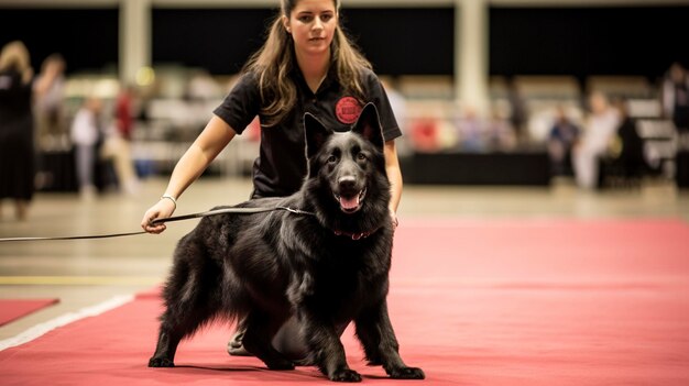 Foto una foto que muestra la coordinación y el trabajo en equipo entre un guía y su animal entrenado.