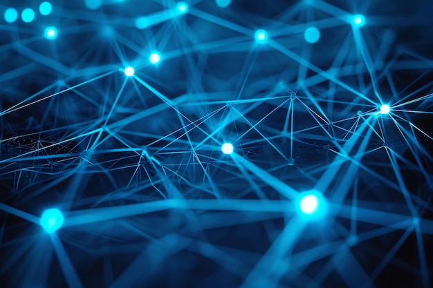 Foto una foto que muestra un fondo azul lleno de numerosas líneas y puntos espaciados uniformemente patrones cibernéticos que representan una red de peertopeer ai generada