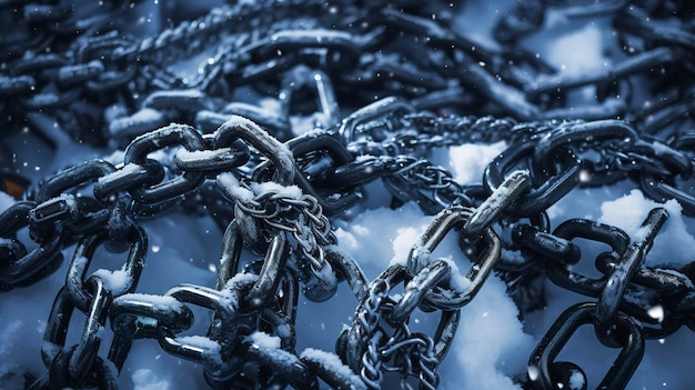 Una foto que muestra las texturas y patrones de las cadenas de neumáticos o cadenas de nieve