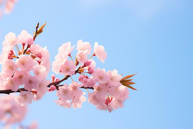 Foto de una rama de flor de cerezo contra un cielo rosado