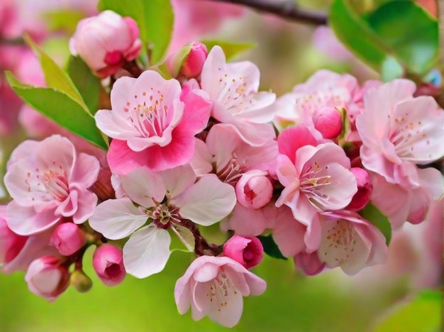 Foto de la rama en flor de la manzana flores de primavera de colores brillantes