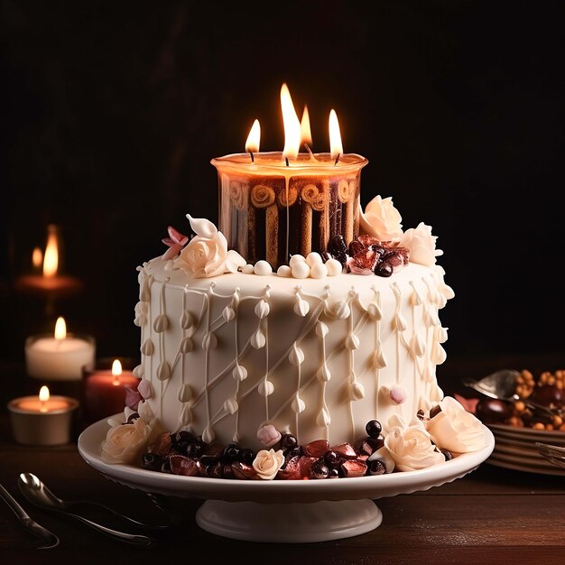 foto ramo fresco dulce amor boda celebración con pastel generado por ai