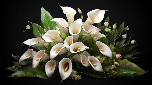 Una foto de un ramo de lirios calla con exuberante vegetación