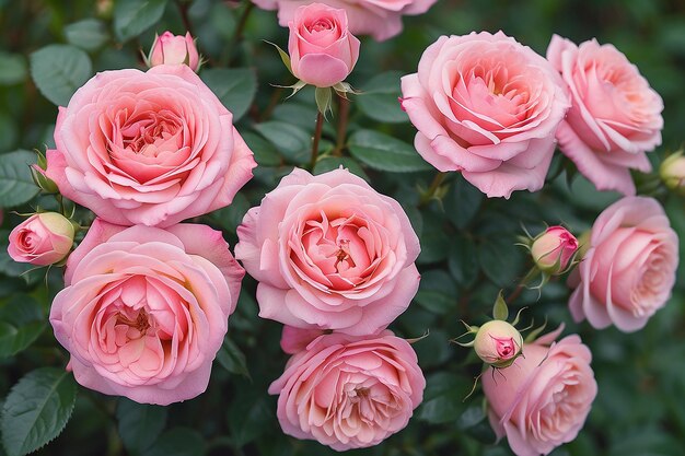 Foto de un ramo de rosas rosadas bonitas en la naturaleza