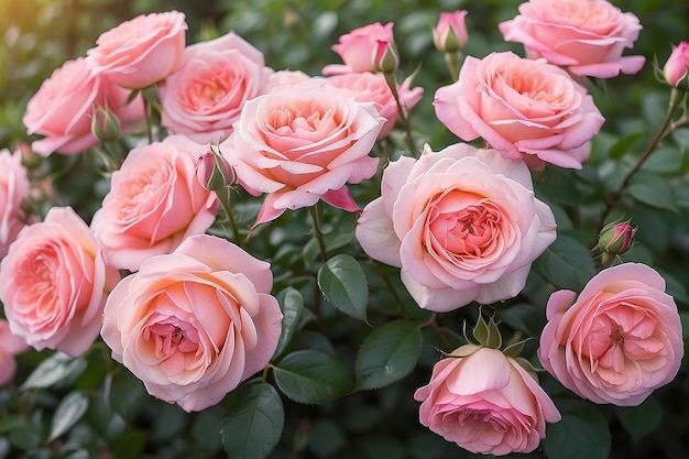 Foto de un ramo de rosas rosadas bonitas en la naturaleza