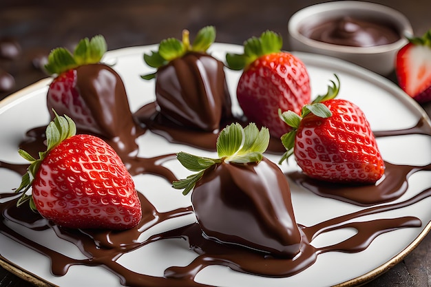 Foto RAW Morangos mergulhados em chocolate frutas frescas e indulgência doce