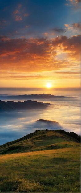 Foto real como Abrazo del Amanecer Testigo del horizonte del amanecer donde el abrazo del amanecer calienta la tierra en la naturaleza