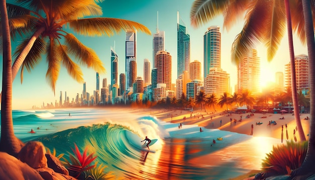 Foto real como Aventura Australiana Costa de Oro de Australia un sueño de surfista con playas doradas y vibra