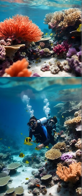 Foto real como Coral Wonders Mergulhe no mundo subaquático dos recifes de coral cheios de vida na natureza