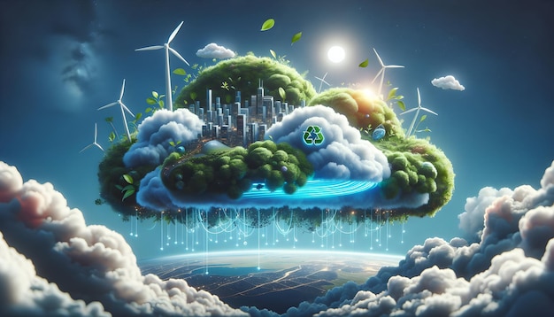 Foto real como Eco Cloudscape Elevate a la computación en la nube eco-consciente que da prioridad al planeta i