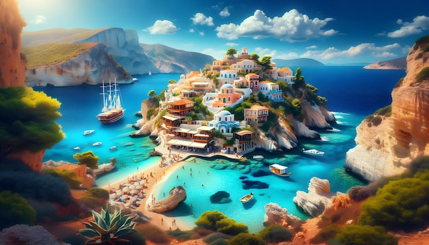 Foto real como Grecian Getaway Experimentar o encanto das ilhas da Grécia e águas azuis para um mítico