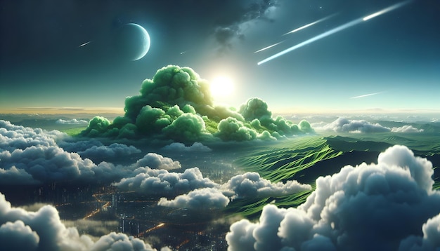 Foto real como Green Cloud Horizon Un horizonte donde la computación en la nube y los objetivos de cero carbono se encuentran en Clo