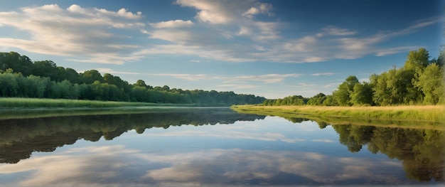 Foto real como Reflective Peace Reflections da margem do rio capturando a quietude do espelho da natureza em na