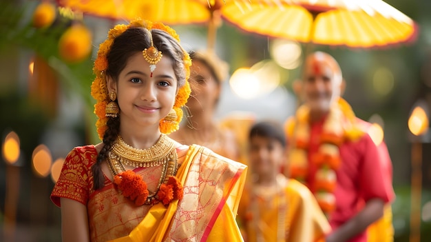 Foto Real para o Retrato da Família Gudi Padwa Gerações de Tradição em Gudi Padva Tema