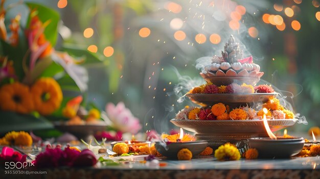 Foto foto real para el puja de la mañana de gudi padwa capturando las bendiciones y tradiciones en el tema de gudi padwa