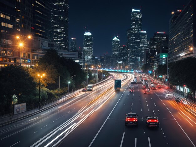 foto realidade trânsito da cidade à noite generativo ai