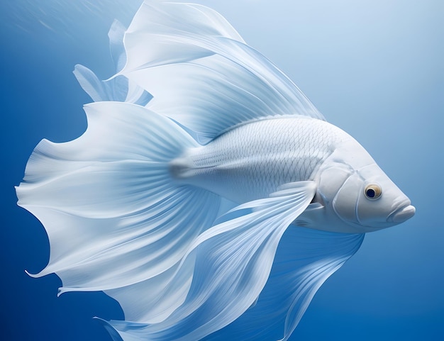 Foto realista 3d peixe azul branco em estúdio