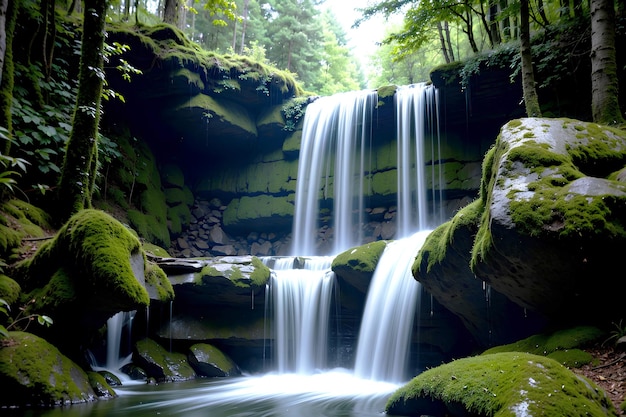 Foto realista bela paisagem de cachoeira na floresta