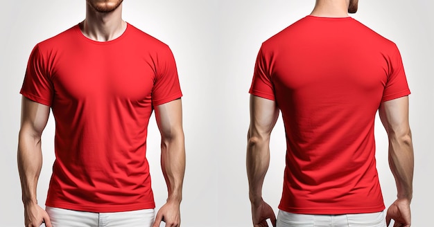 Foto realista camisetas rojas masculinas con espacio de copia vista frontal y posterior