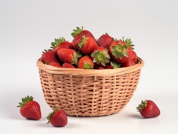 Foto foto realista con una cesta de fondo blanco con frutas de fresa