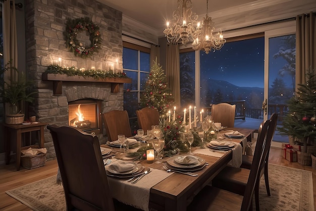 foto realista da decoração da mesa para o Natal em família