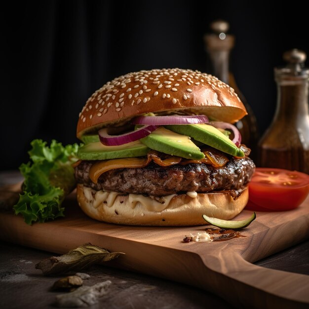 Foto realista de fotografia de comida em closeup de hambúrguer
