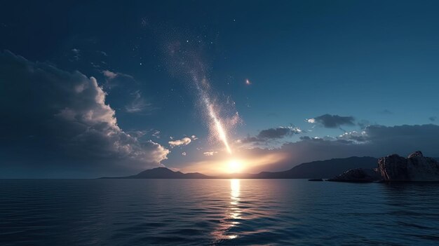Foto realista de meteoro caindo no vasto mar oceano