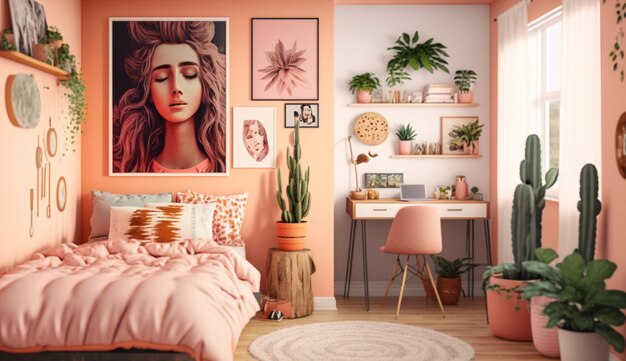 Foto foto realista de quarto de menina bacana com galeria generative ai