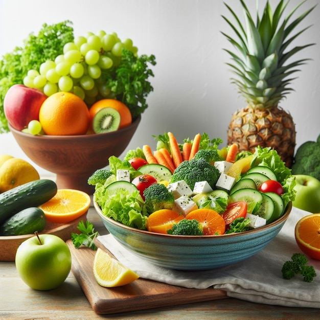 Foto realista de salada e frutas