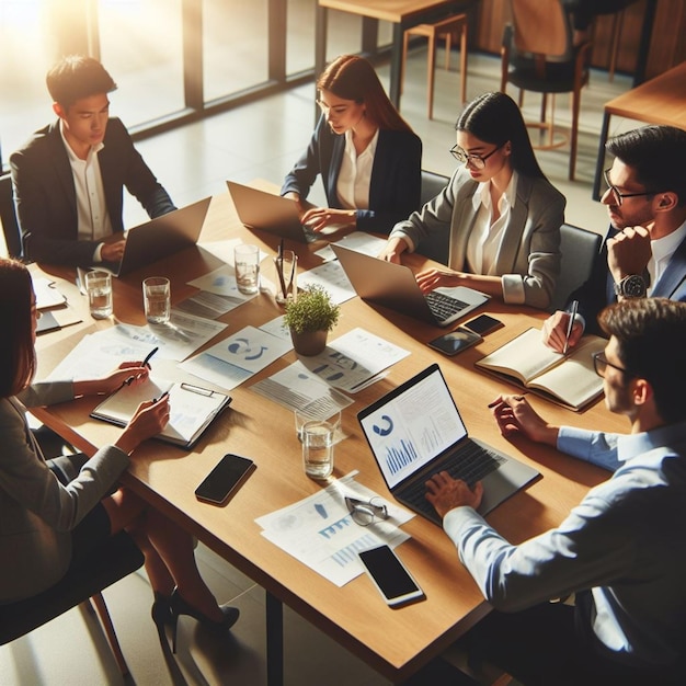 foto realista de trabalhadores numa reunião