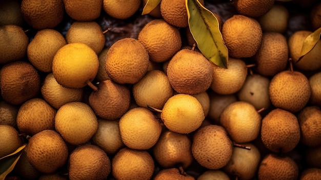 Foto realista de um bando de longans vista superior paisagem de frutas