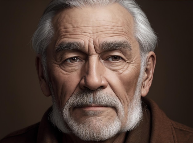 Foto realista de um homem mais velho com fundo marrom por Generative AI
