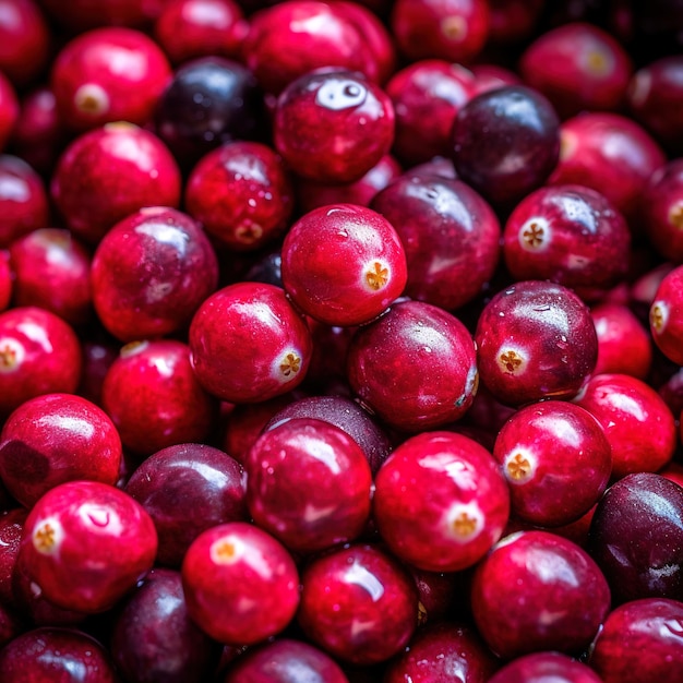 Foto realista de um monte de cranberries vista superior paisagem de frutas