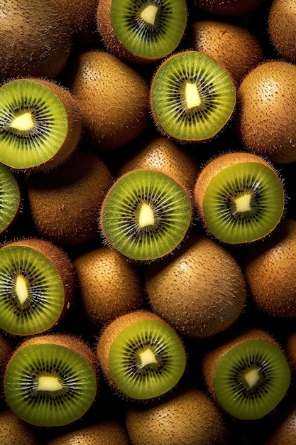 Foto realista de um monte de frutas de kiwi vista superior paisagem de frutas