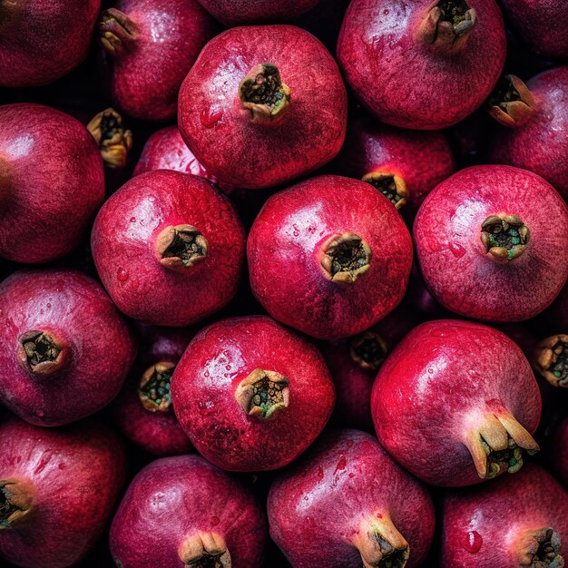 Foto realista de um monte de romãs vista superior paisagem de frutas