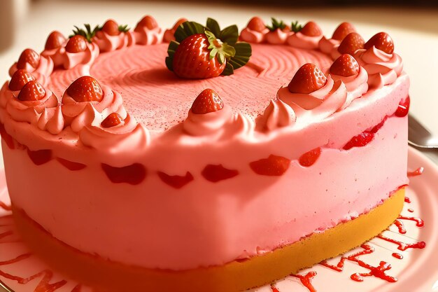 Foto foto realista detalhe bolo mousse fraisier bolo de morango com mousse de biscoito e geléia de verão