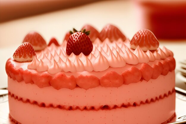 Foto foto realista detalhe bolo mousse fraisier bolo de morango com mousse de biscoito e geléia de verão