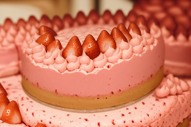 Foto foto realista detalhe bolo mousse fraisier bolo de morango com mousse de biscoito e geléia de verão