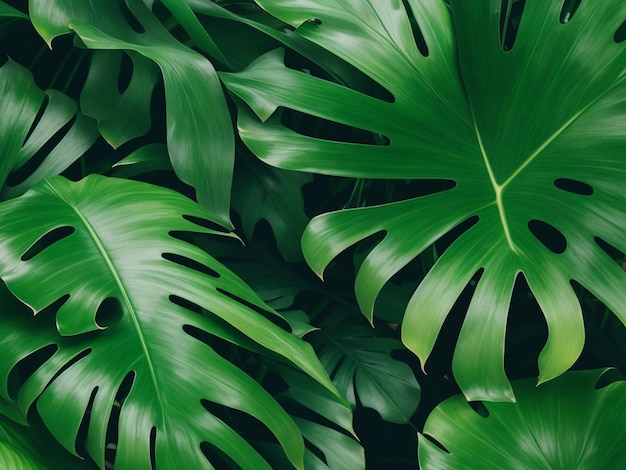 Foto realista folhas verdes tropicais monstera fundo