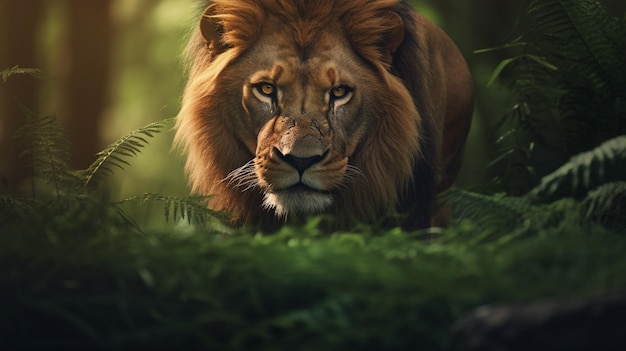 Una foto realista de un león en el desierto que refleja la gracia y la fuerza de esta bestia IA