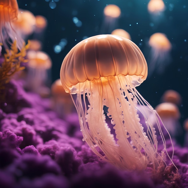 Foto realista de una medusa flotando bajo el agua