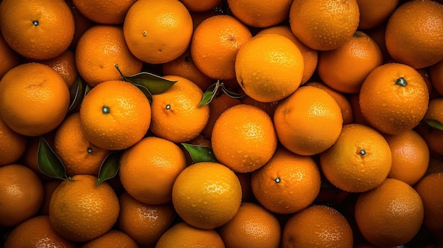 Foto realista de un montón de naranjas en la vista superior del paisaje de frutas