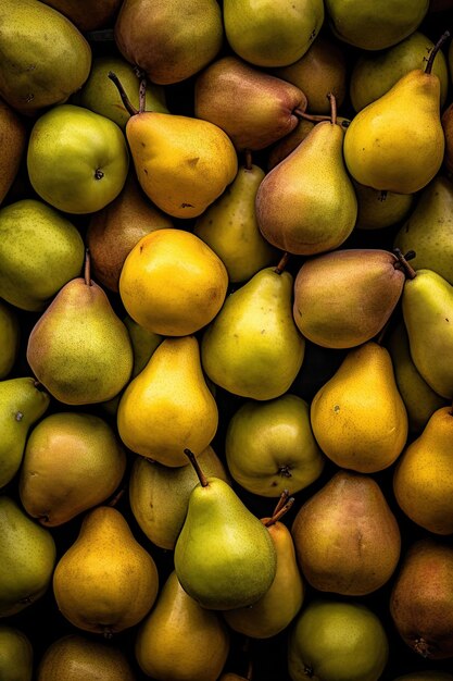 Foto foto realista de un montón de peras en la vista superior del paisaje de frutas