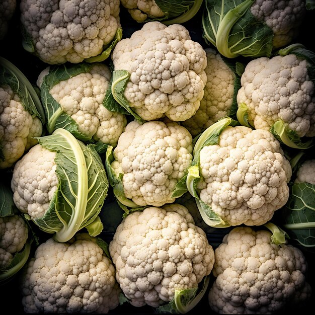 Foto realista de un montón de verduras de la vista superior de la coliflor