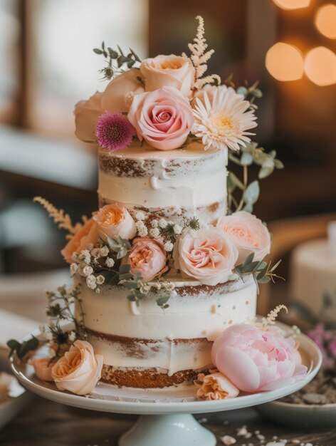 La foto realista del pastel de bodas