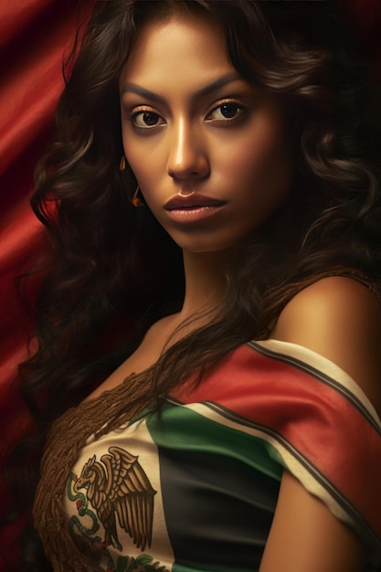 foto realista piel morena latina sensual mujer bandera mexicana