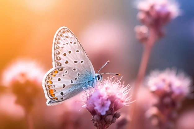 Foto realista plebejus argus pequena borboleta em uma flor